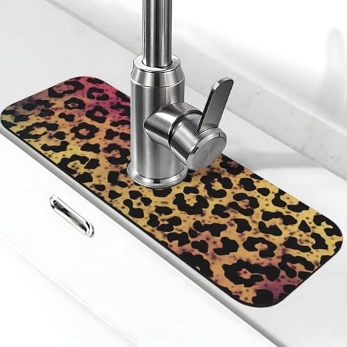 Wasserhahnmatte mit Stern-Leopardenmuster für Küchenspüle, super saugfähig, Spritzfänger, Kieselgur, schnell trocknend, Stein, Wasserhahngriff, Tropffänger-Tablett, Matte für Badezimmer, Waschbecken von WLKSNBVD