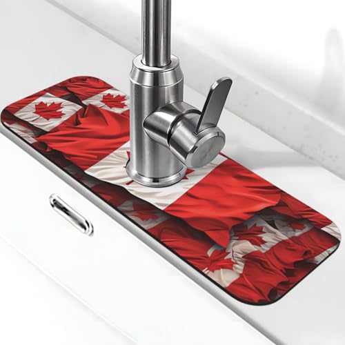 Wasserhahnmatte mit kanadischer Flagge für Küchenspüle, super saugfähig, Spritzfänger, Kieselgur, schnell trocknend, Stein, Wasserhahngriff, Tropffänger-Tablett, Matte für Badezimmer, Waschbecken Wasserhahnmatte mit kanadischer Flagge für Küchenspüle, super saugfähig, Spritzfänger, Kieselgur, schnell trocknend, Stein, Wasserhahngriff, Tropffänger-Tablett, Matte für Badezimmer, Waschbecken von WLKSNBVD