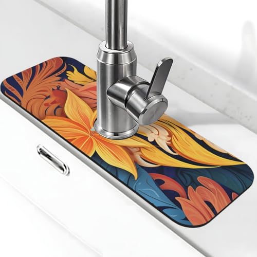 Wasserhahnmatte mit tropischem Druck, super saugfähig, Spritzfänger, Kieselgur, schnell trocknend, Stein, Wasserhahngriff, Tropffänger-Tablett, Matte für Badezimmer, Waschbecken, Trockenpad, 38,1 x 14 von WLKSNBVD