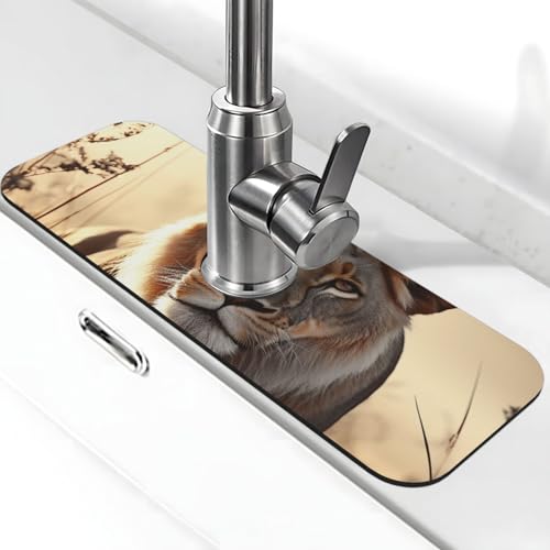 Weiblicher Löwen-Wasserhahn-Matte für Küchenspüle, super saugfähig, Spritzfänger, Kieselgur, schnell trocknend, Steinhahngriff, Tropffänger-Tablett, Matte für Badezimmer, Waschbecken, Trockenpad, 38,1 von WLKSNBVD