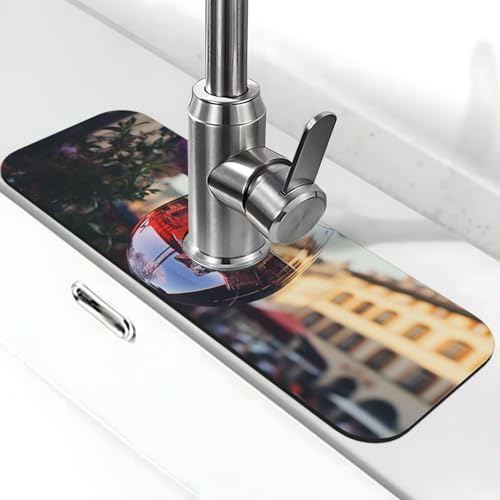 Weinglas-Wasserhahn-Matte für Küchenspüle, super saugfähig, Spritzfänger, Kieselgur, schnell trocknend, Steinhahngriff, Tropffänger-Tablett, Matte für Badezimmer, Waschbecken, Trockenpad, 38,1 x 14 cm von WLKSNBVD