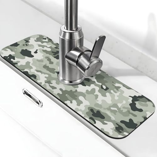 Weiße Camouflage-Wasserhahnmatte für Küchenspüle, super saugfähig, Spritzfänger, Kieselgur, schnell trocknender Stein, Wasserhahngriff, Tropffänger-Tablett, Matte für Badezimmer, Waschbecken von WLKSNBVD