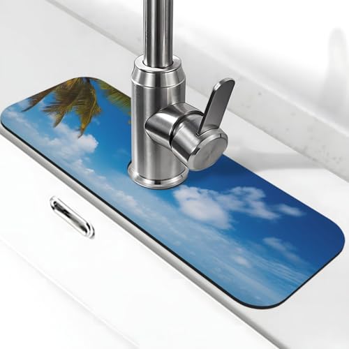 Weiße Strand-Wasserhahnmatte für Küchenspüle, super saugfähig, Spritzfänger, Kieselgur, schnell trocknender Stein, Wasserhahngriff, Tropffänger-Tablett, Matte für Badezimmer, Waschbecken, Trockenpad Weiße Strand-Wasserhahnmatte für Küchenspüle, super saugfähig, Spritzfänger, Kieselgur, schnell trocknender Stein, Wasserhahngriff, Tropffänger-Tablett, Matte für Badezimmer, Waschbecken, Trockenpad von WLKSNBVD