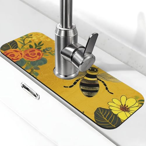 Welcome Bees Wasserhahnmatte für Küchenspüle, super saugfähig, Spritzfänger, Kieselgur, schnell trocknend, Stein, Wasserhahngriff, Tropffänger-Tablett, Matte für Badezimmer, Waschbecken, Trockenpad von WLKSNBVD