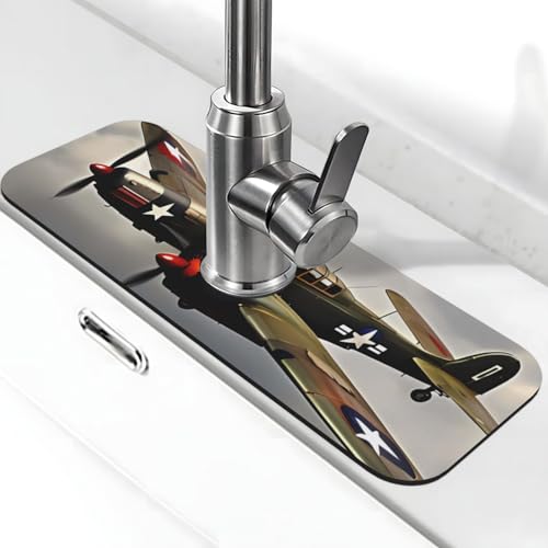 Weltkrieg Flugzeug-Wasserhahn-Matte für Küchenspüle, super saugfähig, Spritzfänger, Kieselgur, schnell trocknender Stein, Wasserhahngriff, Tropffänger-Tablett, Matte für Badezimmer, Waschbecken von WLKSNBVD