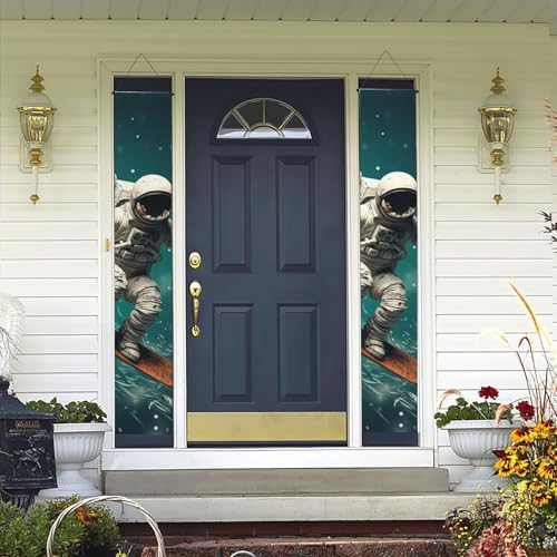 Willkommens-Türbanner Astronauten Reiten Snowboard Veranda Schild Hawaii-Dekorationen Flaggen Frühling Sommer Dekor Hintergrund Wandbehang Banner für Outdoor Home Tropical Yard Party Decor Supplies von WLKSNBVD