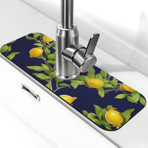 Zitronenbaum-Wasserhahn-Matte für Küchenspüle, super saugfähig, Spritzfänger, Kieselgur, schnell trocknend, Stein, Wasserhahngriff, Tropffänger-Tablett, Matte für Badezimmer, Waschbecken, Trockenpad von WLKSNBVD