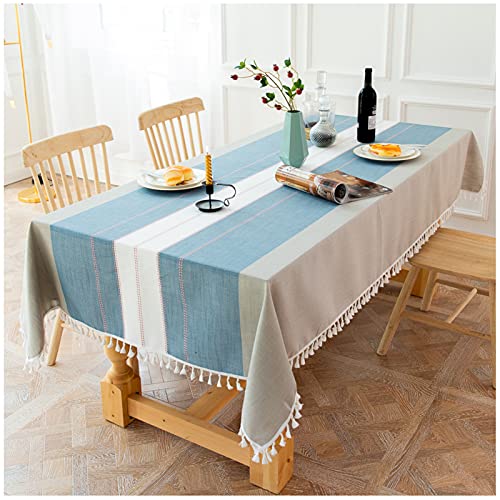 Tischdecke Rechteck, 110x150cm, Blau Tischtuch Baumwolle Leinen Faltenfrei Staubfrei, waschbare Tischdecke für Küche Esszimmer Picknick Tischdekoration von WLL