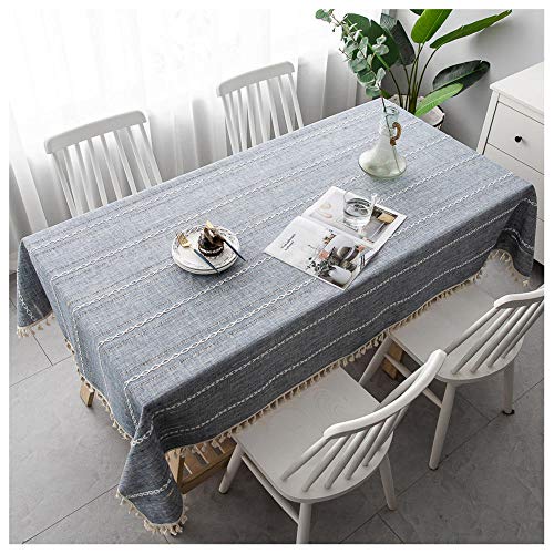 WLI Baumwolltuch Tischdecke, 110x160cm, Grau einfache Art rechteckige Tischdecke mit Quaste dekorative, waschbare, staubdichte Couchtischabdeckung für Esszimmer Küchengarten von WLL