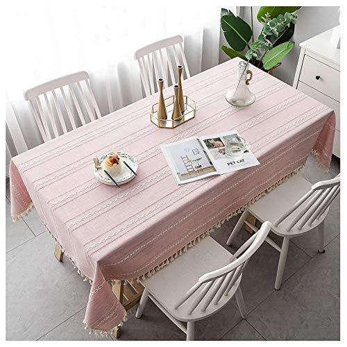 WLI Baumwolltuch Tischdecke, 130x280cm, Rosa einfache Art rechteckige Tischdecke mit Quaste dekorative, waschbare, staubdichte Couchtischabdeckung für Esszimmer Küchengarten von WLL