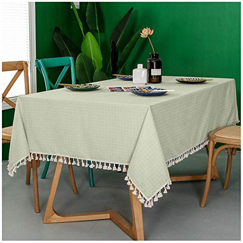 WLI Rechteck Einfarbig Tischdecke, 80x110cm, Grün Quaste Edge waschbare Couchtisch Tischtuch, Tischwäsche für Home Küche Dekoration von WLL