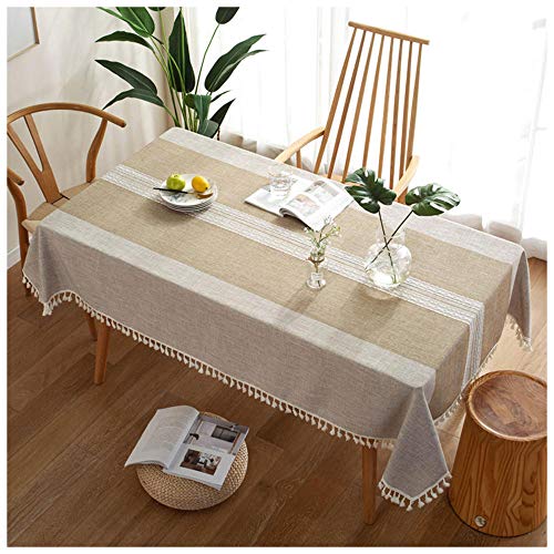 WLI Rechteckige Tischdecke, 120x205cm, Braun Elegante Tischdecke aus Baumwollleinen, waschbare staubdichte Tischdecke für die Dinnerparty in der Küche von WLL