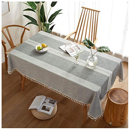 WLI Rechteckige Tischdecke, 125x160cm, Grau Elegante Tischdecke aus Baumwollleinen, waschbare staubdichte Tischdecke für die Dinnerparty in der Küche von WLL