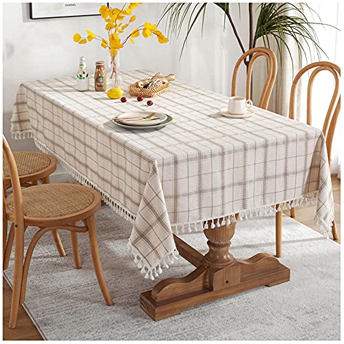 WLI Tischdecke 120x205cm Rechteckige Tischdecke Baumwolle Leinen Waschbare Quasten Tischtuch, Staubdichte Tischdeko für Küche Esszimmer Tisch Speisetisch von WLL