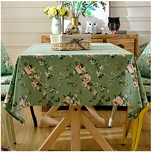 WLI Tischdecke Rechteckige 120x200cm Blumenmuster Chinesischen Stil Grün Tischtuch Baumwolle und Leinen Abwaschbar Tischdecken, Dekoration Staubdichte Tischdecke für Home Küche von WLL