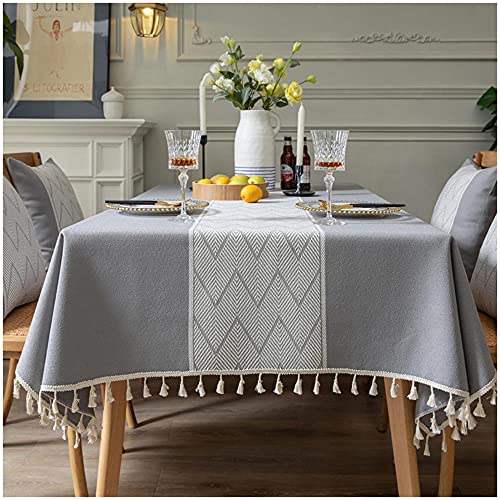 WLI Tischdecke Rechteckige 90x160cm Grau Tischdecken Baumwolle Leinen Abwaschbar Quaste Tischwäsche, Einfache Elegante Tischtuch Tischabdeckung für Home Küche Speisetisch Picknick-Party Dekoration von WLL