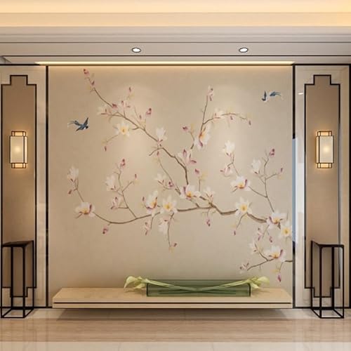 WLLDDDIU Blumen und Vogeltapete Im Chinesischen Stil, Abziehen und Aufkleben, Klassische Blühende Magnolie, Kunst Wandverkleidung, Selbstklebende Tapete, Abnehmbares Wandbild Aus Vinyl für Wohnzim von WLLDDDIU