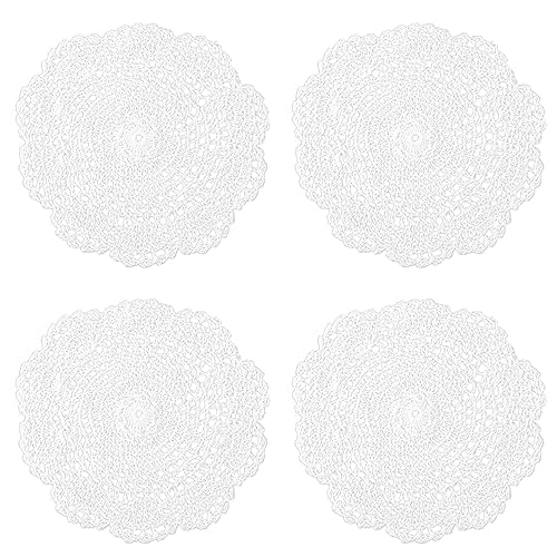 WLLHYF 4 Stück Weiße Spitze Runde Stickerei Tisch Tischset, 20,3 cm Rund Baumwolle handgefertigt Spitze Basteltische Lebensmittel Großdeckchen Tuch-Set Gewellter Rand für Hochzeit, Geburtstag WLLHYF 4 Stück Weiße Spitze Runde Stickerei Tisch Tischset, 20,3 cm Rund Baumwolle handgefertigt Spitze Basteltische Lebensmittel Großdeckchen Tuch-Set Gewellter Rand für Hochzeit, Geburtstag von WLLHYF