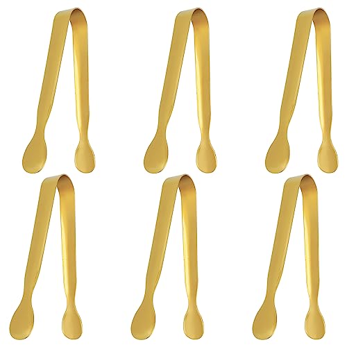 WLLHYF 6 Stück Edelstahl Zuckerzange Lebensmittelzange Zucker Salatzange Candy Clip Küchenzange Gebäckzange für Catering Hochzeit Büfett Grill(Gold) von WLLHYF