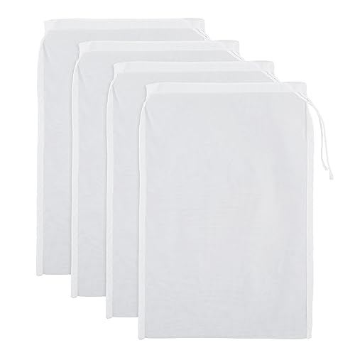 WLLHYF Nussmilchbeutel 4 Stück feinmaschiges Passiertuch Wiederverwendbar feinmaschiges Filter mit Kordelzug Nylon Baumwolle Nussbeutel für Käse Fruchtsaft Kaffee Gemüsesaft (Nylon, 15 × 20cm) von WLLHYF