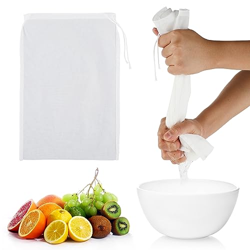 WLLHYF Nussmilchbeutel 4 Stück feinmaschiges Passiertuch Wiederverwendbar feinmaschiges Filter mit Kordelzug Nylon Baumwolle Nussbeutel für Käse Fruchtsaft Kaffee Gemüsesaft (Nylon, 20 × 30 cm) von WLLHYF