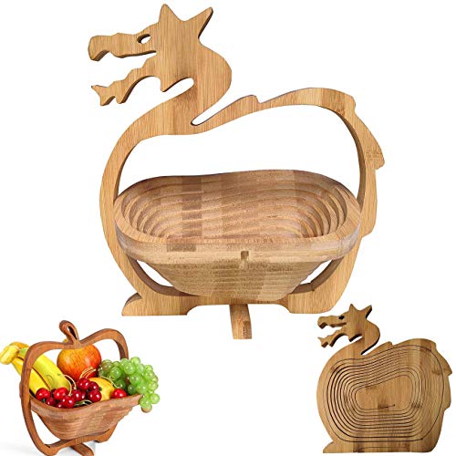 Faltbare Obstschalen, Bambus Faltbarer Obstkorb Küche Obstschale Halter Korb, Home Storage Basket Display Tray für Obst Gemüse (Drache) von WLLL
