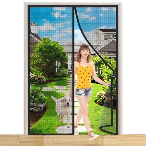 Fliegengitter Balkontür 270x220cm Magnetische Adsorption Moskitonetz Tür Magnet Fliegenvorhang mit Verbreitertem Klebeband Genießen Sie den Sommer für Wohnzimmer Schwarz von WLMLDM