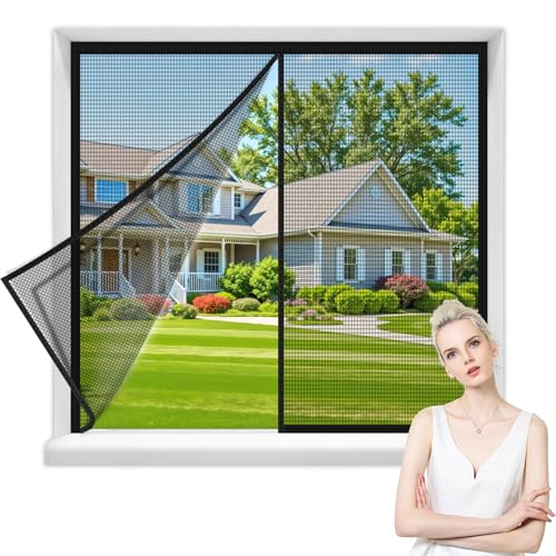 Fliegengitter Fenster Magnet Schwarz 105x60cm Selbstklebendes Fensternetz ohne Bohren Magnetvorhang Echten Linken Öffnungs für Balkontür Unbehinderte Ansicht von WLMLDM