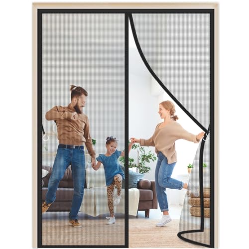 Fliegengitter Magnet Balkontür Schwarz 180x220cm Magnetvorhang Insektenschutz Tür Vorhang mit Vollmagnetstreifen Automatisch Verschließen ohne Bohren für Wohnzimmer Terrassentür Schlafzimmer von WLMLDM