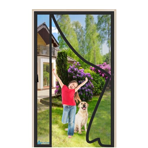 Fliegenvorhang Balkontür Magnet 140x195cm Magnet Fliegenvorhang Insektenschutz mit Selbstklebendes Klettband für Kinderzimmer Schwingtür Terrassentür Schwarz von WLMLDM