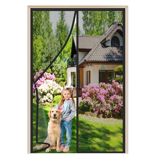 Magnet Fliegengitter Tür 160x285cm Magnet Insektenschutz Magnetvorhang Fliegengitter balkontür mit Klettband Fliegenvorhang HäNde Frei für Kinderzimmer Schwingtür Terrassentür Schwarz von WLMLDM