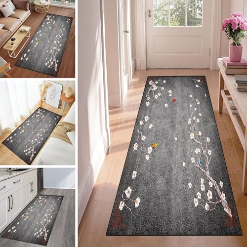 WLNYQF Läufer Flur Küche Waschbar rutschfest 100x100cm Pflaumenblütenmuster Küchenteppich Flurteppich Teppich Fur Korridor Wohnzimmer Schlafzimmer Meterware Anpassbar Breite 40-120cm von WLNYQF