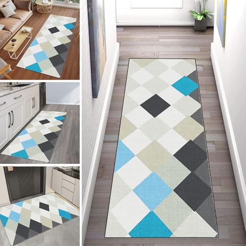 WLNYQF Läufer Flur Küche Waschbar rutschfest 100x100cm Schwarz-weißes Gitter Küchenteppich Flurteppich Teppich Fur Korridor Wohnzimmer Schlafzimmer Meterware Anpassbar Breite 40-120cm von WLNYQF
