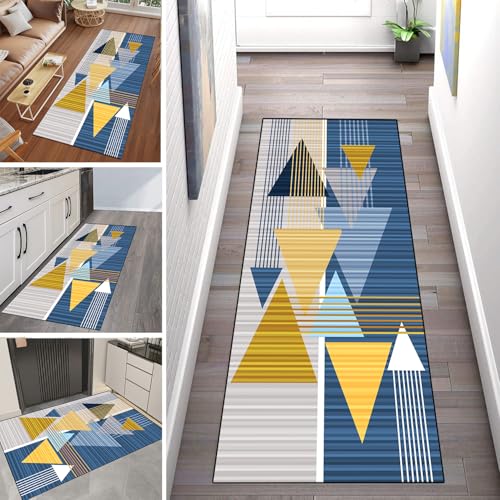WLNYQF Läufer Flur Küche Waschbar rutschfest 120x160cm Blaues und gelbes Dreieck Küchenteppich Flurteppich Teppich Fur Korridor Wohnzimmer Schlafzimmer Meterware Anpassbar Breite 40-120cm von WLNYQF