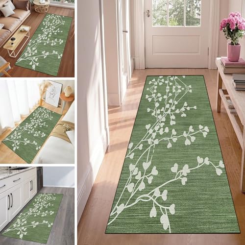 WLNYQF Läufer Flur Küche Waschbar rutschfest 120x550cm Hellgrüne Blätter Küchenteppich Flurteppich Teppich Fur Korridor Wohnzimmer Schlafzimmer Meterware Anpassbar Breite 40-120cm von WLNYQF