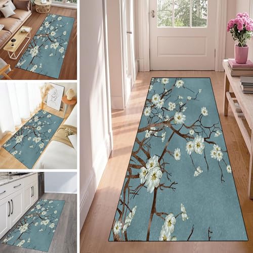 WLNYQF Läufer Flur Küche Waschbar rutschfest 40x200cm Blühende weiße Blumen Küchenteppich Flurteppich Teppich Fur Korridor Wohnzimmer Schlafzimmer Meterware Anpassbar Breite 40-120cm WLNYQF Läufer Flur Küche Waschbar rutschfest 40x200cm Blühende weiße Blumen Küchenteppich Flurteppich Teppich Fur Korridor Wohnzimmer Schlafzimmer Meterware Anpassbar Breite 40-120cm von WLNYQF