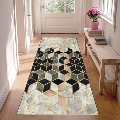 WLNYQF Läufer Flur Küche Waschbar rutschfest 50x250cm Kariert schwarz und gelb Küchenteppich Flurteppich Teppich Fur Korridor Wohnzimmer Schlafzimmer Meterware Anpassbar Breite 40-120cm von WLNYQF