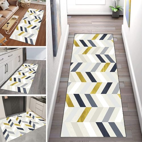 WLNYQF Läufer Flur Küche Waschbar rutschfest 60x120cm Kariert blau und weiß Küchenteppich Flurteppich Teppich Fur Korridor Wohnzimmer Schlafzimmer Meterware Anpassbar Breite 40-120cm von WLNYQF