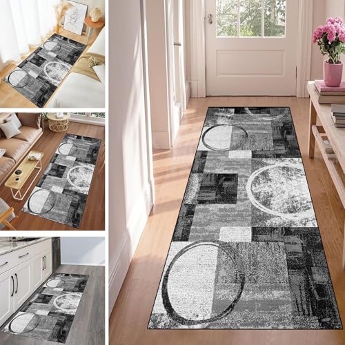 WLNYQF Läufer Flur Küche Waschbar rutschfest 70x140cm Schwarzgrauer Kreis Küchenteppich Flurteppich Teppich Fur Korridor Wohnzimmer Schlafzimmer Meterware Anpassbar Breite 40-120cm WLNYQF Läufer Flur Küche Waschbar rutschfest 70x140cm Schwarzgrauer Kreis Küchenteppich Flurteppich Teppich Fur Korridor Wohnzimmer Schlafzimmer Meterware Anpassbar Breite 40-120cm von WLNYQF