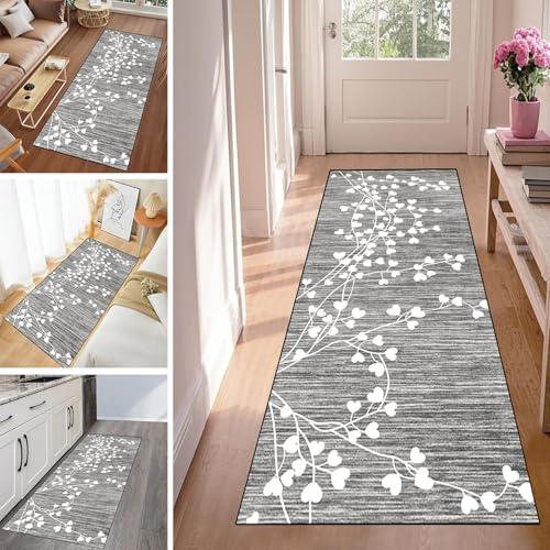 WLNYQF Läufer Flur Küche Waschbar rutschfest 70x300cm Herz Retro Blätter Grau Küchenteppich Flurteppich Teppich Fur Korridor Wohnzimmer Schlafzimmer Meterware Anpassbar Breite 40-120cm WLNYQF Läufer Flur Küche Waschbar rutschfest 70x300cm Herz Retro Blätter Grau Küchenteppich Flurteppich Teppich Fur Korridor Wohnzimmer Schlafzimmer Meterware Anpassbar Breite 40-120cm von WLNYQF