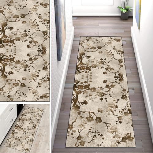 WLNYQF Teppich Läufer Flur Küche 100x150cm,Modern rutschfest Waschbar Küchenläufer Flurläufer,Brauner Laubzyklus Teppichläufer für Korridor,Schlafzimmer,Innen Wohnzimmer von WLNYQF