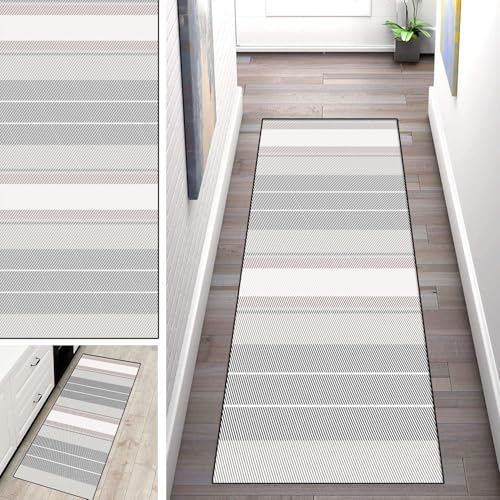WLNYQF Teppich Läufer Flur Küche 100x350cm,Modern rutschfest Waschbar Küchenläufer Flurläufer,Bohemian-Stil-Off-White Teppichläufer für Korridor,Schlafzimmer,Innen Wohnzimmer von WLNYQF