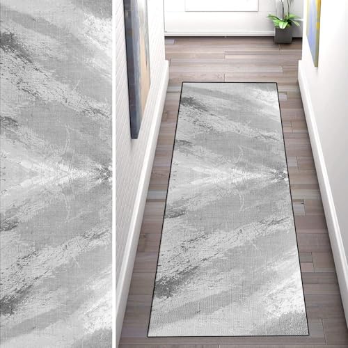 WLNYQF Teppich Läufer Flur Küche 100x400cm,Modern rutschfest Waschbar Küchenläufer Flurläufer,Grau Dekorative Kunst Muster Teppichläufer für Korridor,Schlafzimmer,Innen Wohnzimmer von WLNYQF