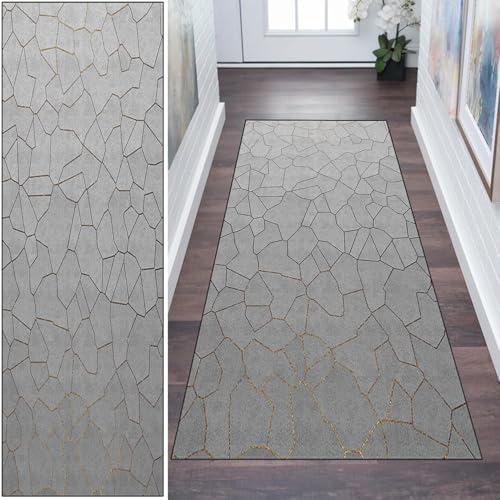 WLNYQF Teppich Läufer Flur Küche 100x480cm,Modern rutschfest Waschbar Küchenläufer Flurläufer,Goldene Linie Kunstmuster Teppichläufer für Korridor,Schlafzimmer,Innen Wohnzimmer von WLNYQF