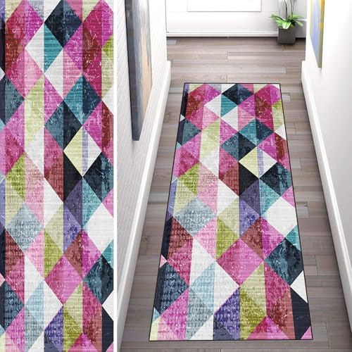 WLNYQF Teppich Läufer Flur Küche 100x500cm,Modern rutschfest Waschbar Küchenläufer Flurläufer,Farbe Splice Kunst Muster Teppichläufer für Korridor,Schlafzimmer,Innen Wohnzimmer von WLNYQF