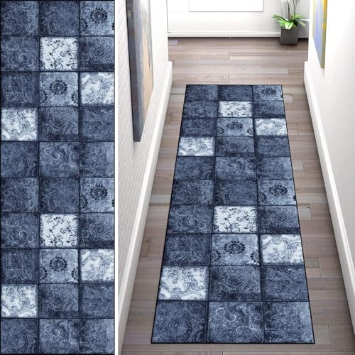 WLNYQF Teppich Läufer Flur Küche 110x180cm,Modern rutschfest Waschbar Küchenläufer Flurläufer,Bohemischer Stil Grau Teppichläufer für Korridor,Schlafzimmer,Innen Wohnzimmer von WLNYQF