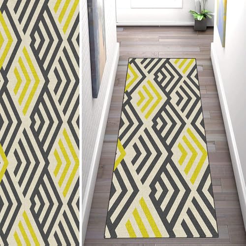 WLNYQF Teppich Läufer Flur Küche 110x450cm,Modern rutschfest Waschbar Küchenläufer Flurläufer,Schwarz-Gelb-Symmetrie Kunstmuster Teppichläufer für Korridor,Schlafzimmer,Innen Wohnzimmer von WLNYQF