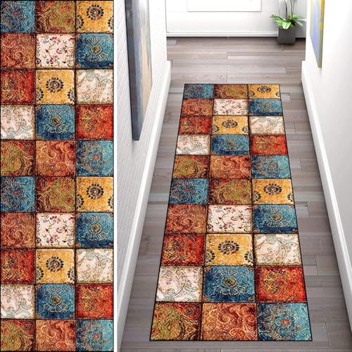 WLNYQF Teppich Läufer Flur Küche 110x550cm,Modern rutschfest Waschbar Küchenläufer Flurläufer,Dunkel böhmischer Stil Teppichläufer für Korridor,Schlafzimmer,Innen Wohnzimmer von WLNYQF