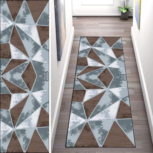 WLNYQF Teppich Läufer Flur Küche 120x280cm,Modern rutschfest Waschbar Küchenläufer Flurläufer,Blau-Braun-Glas-Fragment-Splice-Muster Teppichläufer für Korridor,Schlafzimmer,Innen Wohnzimmer von WLNYQF