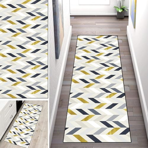 WLNYQF Teppich Läufer Flur Küche 40x450cm,Modern rutschfest Waschbar Küchenläufer Flurläufer,Graugold Kreissymmetrie Teppichläufer für Korridor,Schlafzimmer,Innen Wohnzimmer von WLNYQF